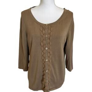 Coldwater Creek Top Women's XL Size 16 Brown Silk Blend Buttons Ruffles